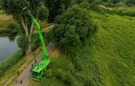 Intervention forestière sur chemin en bord de rivière